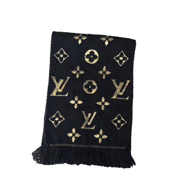 LOUIS VUITTON LV Vintage Black & Gold Monogram Scarf Scarves - Picture 6 of 7